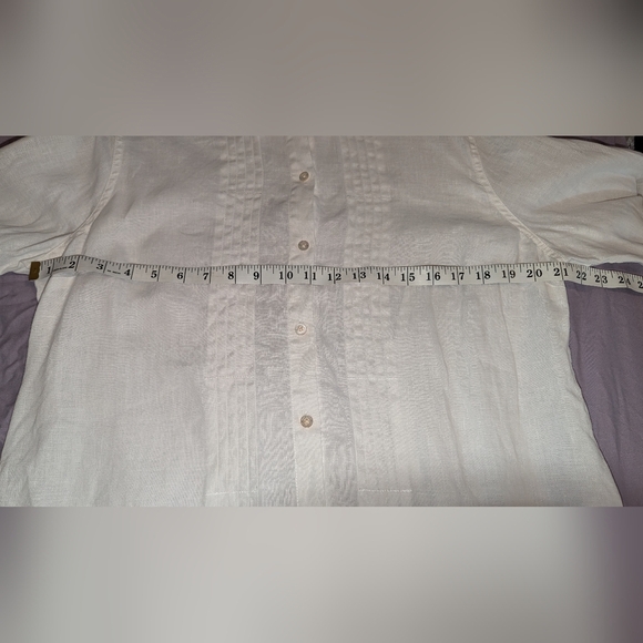 Tommy Bahama white linen button down tunic with roll up button sleeves. Sz large - Picture 4 of 6